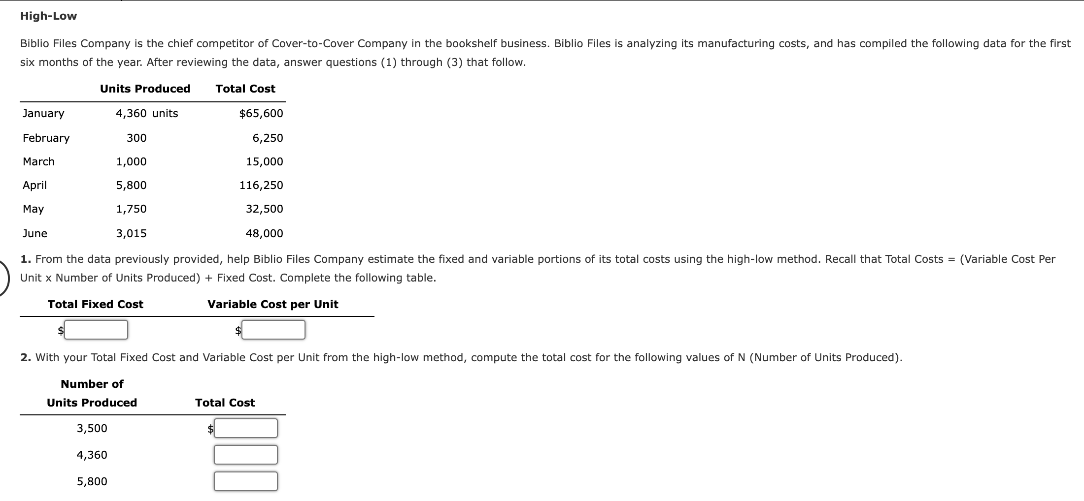 income statements for Cover-to-Cover Company and Biblio Files Company on their respective