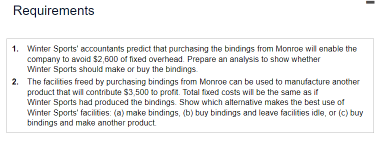 sell bindings to Winter Sports for $14 each, Winter Sports would pay