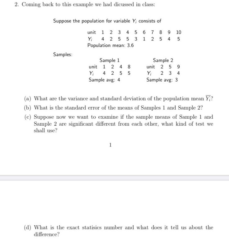 Coming back to this example we had dicussed in class: (a) What