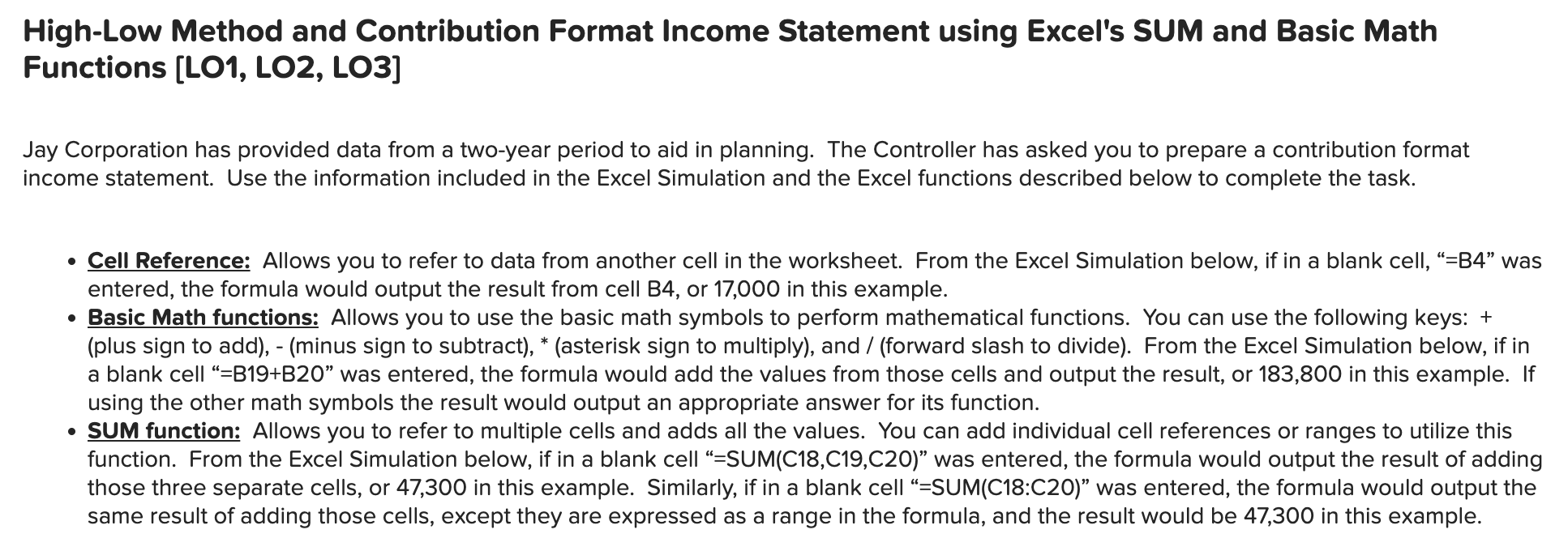  High-Low Method and Contribution Format Income Statement using Excel's SUM and
