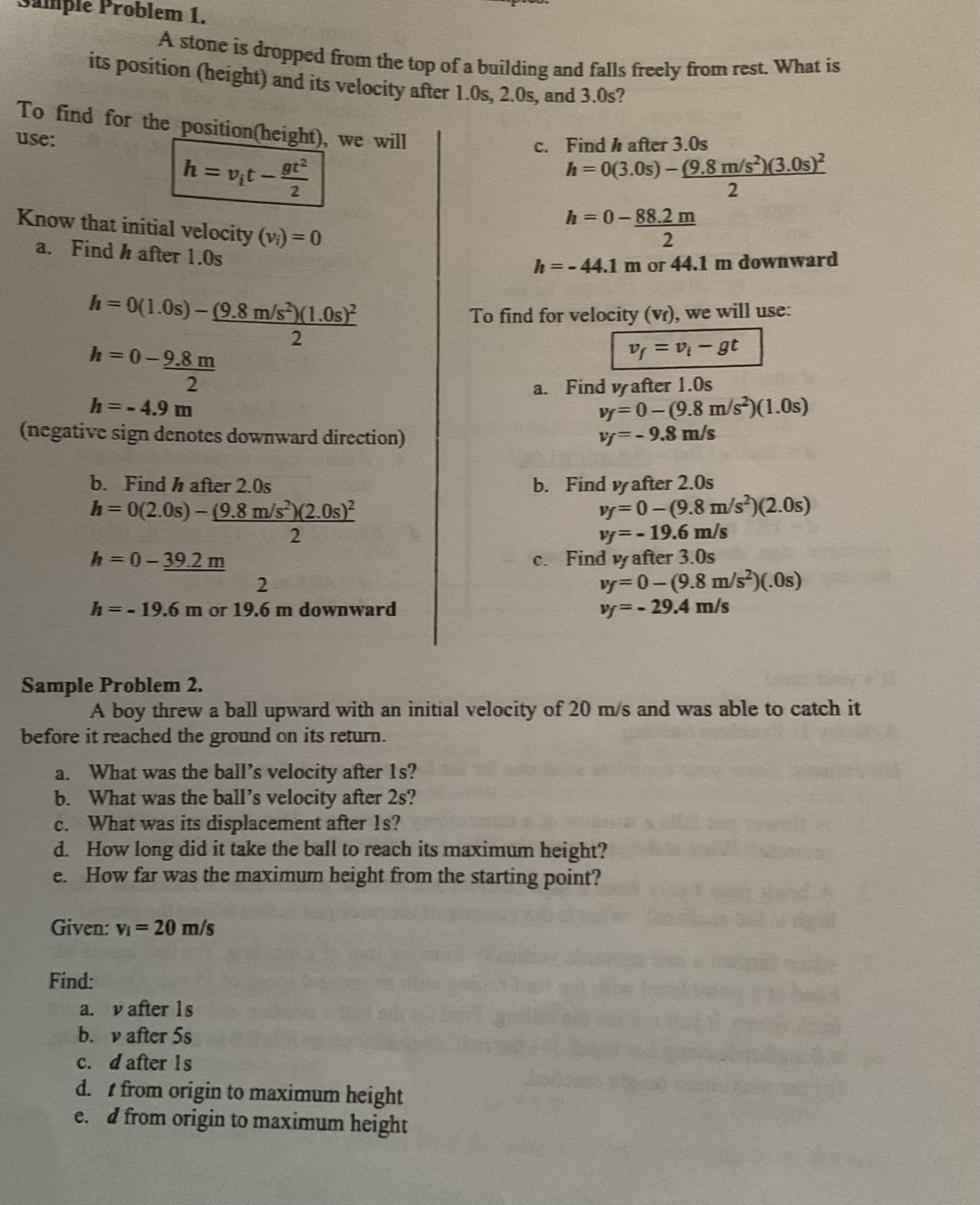 the examplethank you Solutions: a. vafter Is d. f from origin to