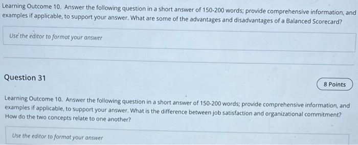  Learning Outcome 10. Answer the following question in a short answer