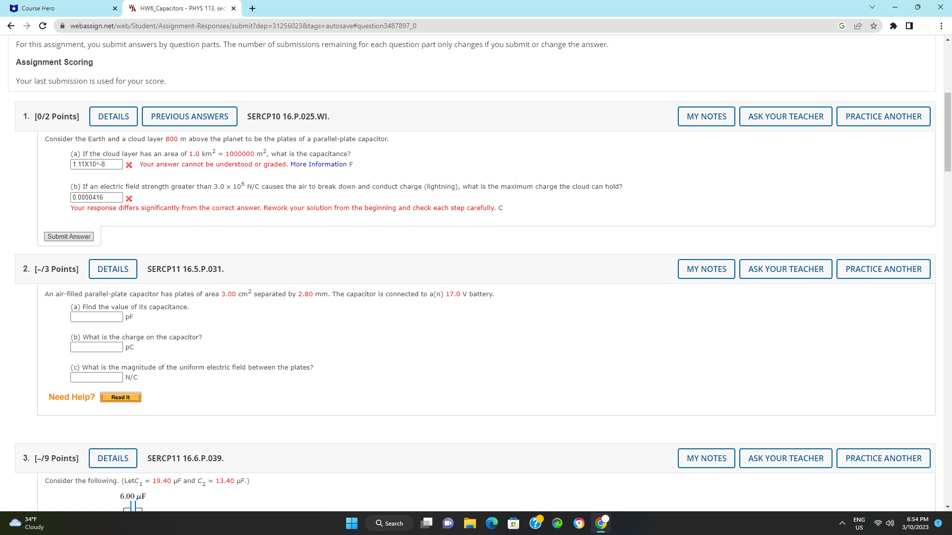  Course Hero x VA HW6_Capacitors - PHYS 113, sect X +
