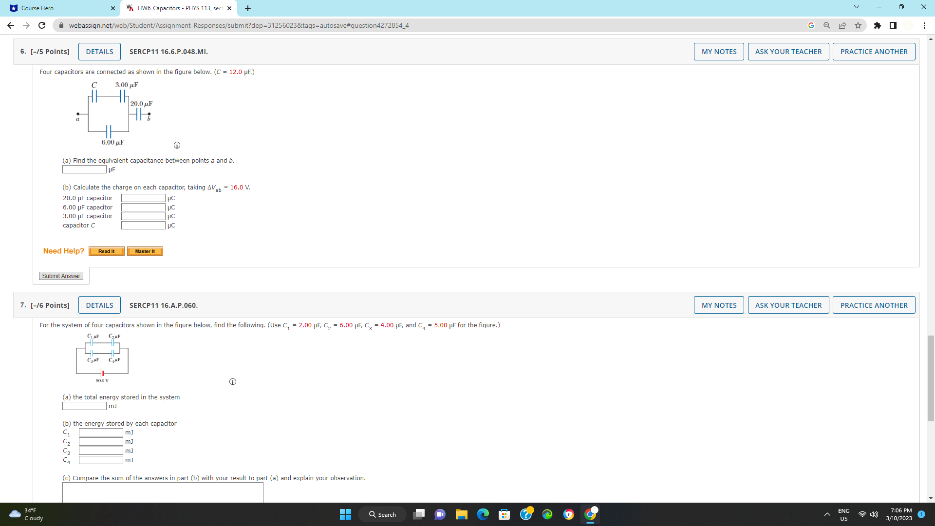 Course Hero x VA HW6_Capacitors - PHYS 113, sect X +