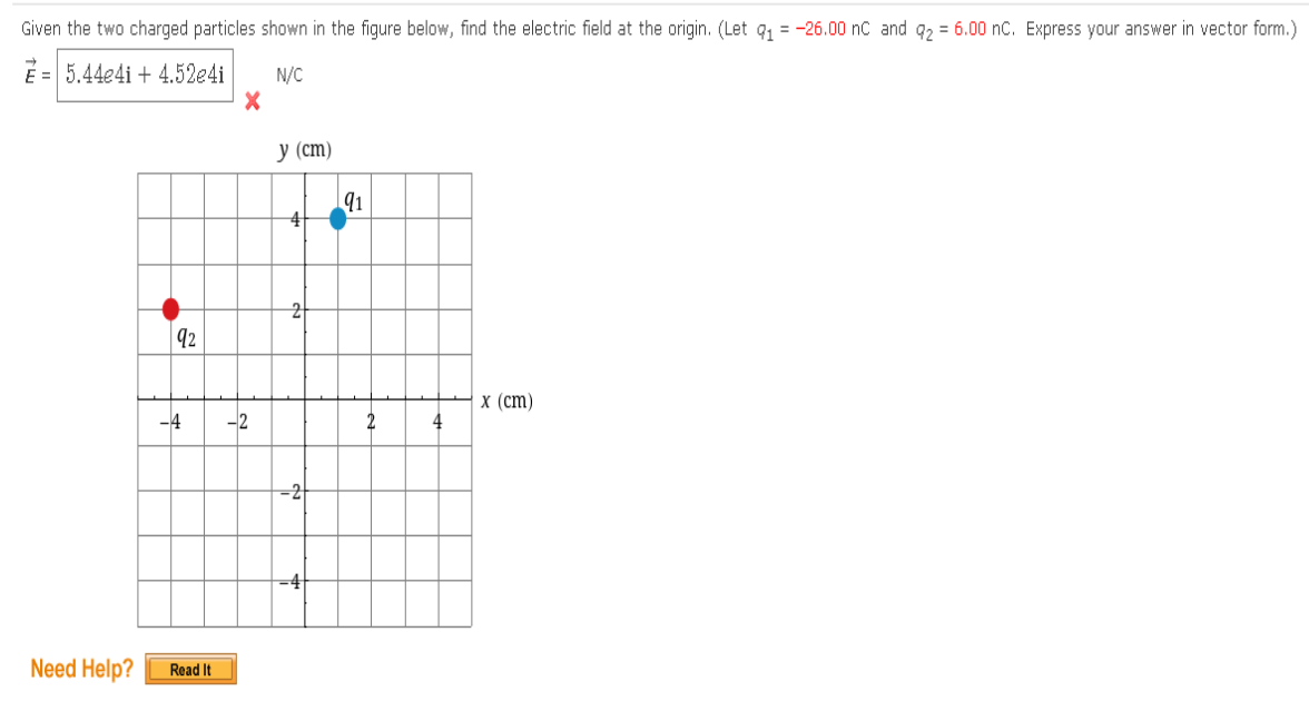  Given the two charged particles shown in the figure below, find