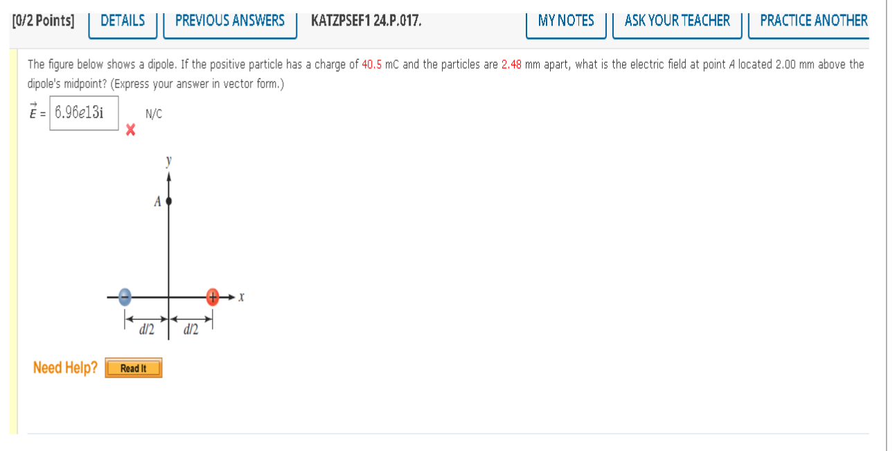 the electric field at the origin. (Let 91 = -26.00 nC and