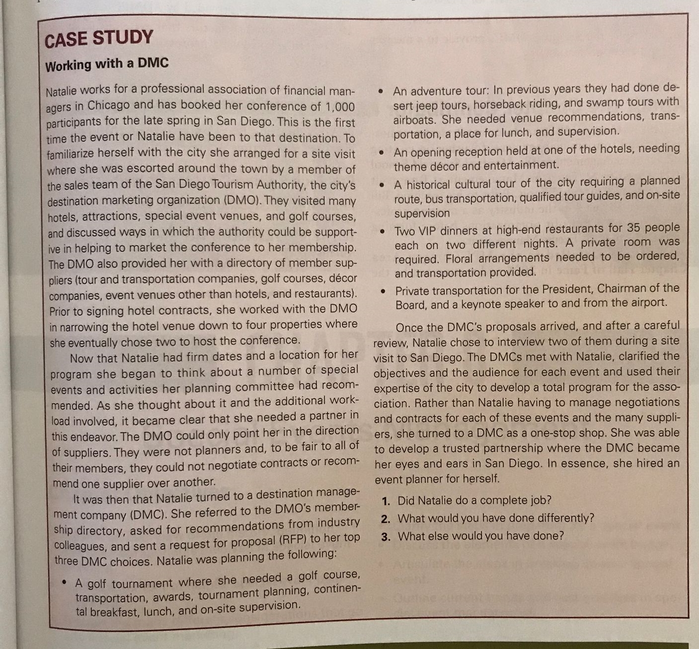 MKT 595 Event Management- Case StudyHelp me answer the case study questions