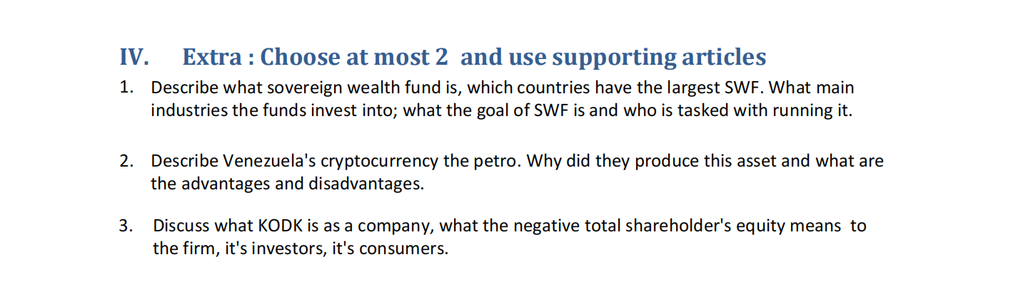  IV. Extra : Choose at most 2 and use supporting articles