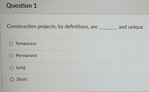please quickly i just need the answer Question 1 Construction projects, by