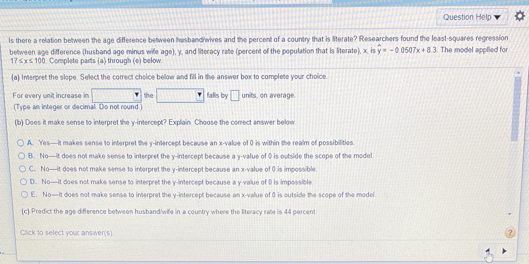 A relationship between the age..... Question Help Is there a relation between