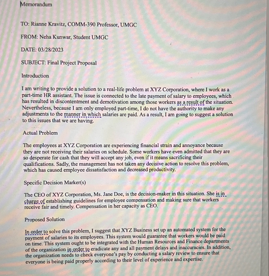 I have an assignment which is called a final problem-solving Researched Proposal.