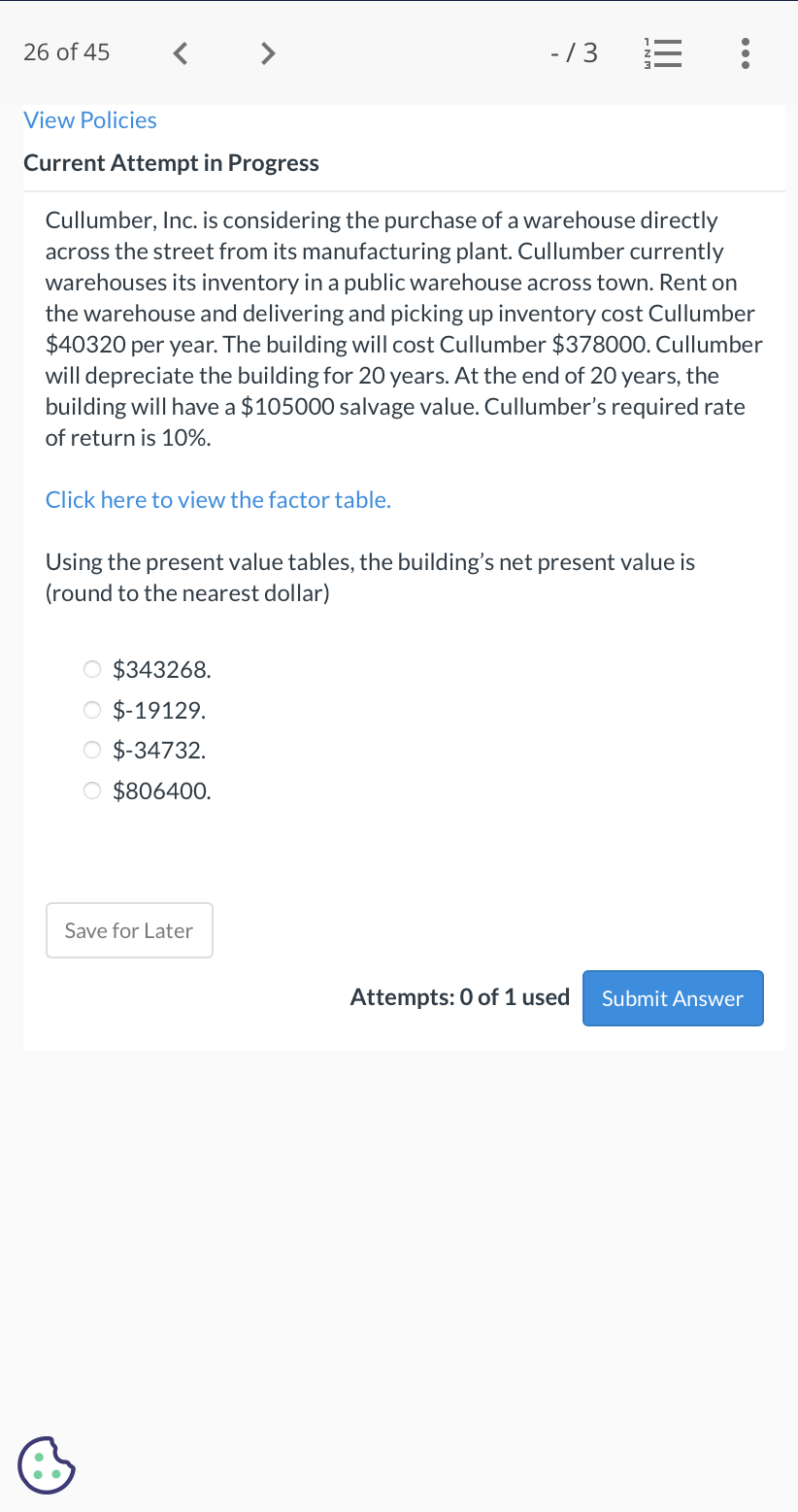  26 of45 ( ) -/3 = View Policies Current Attempt in