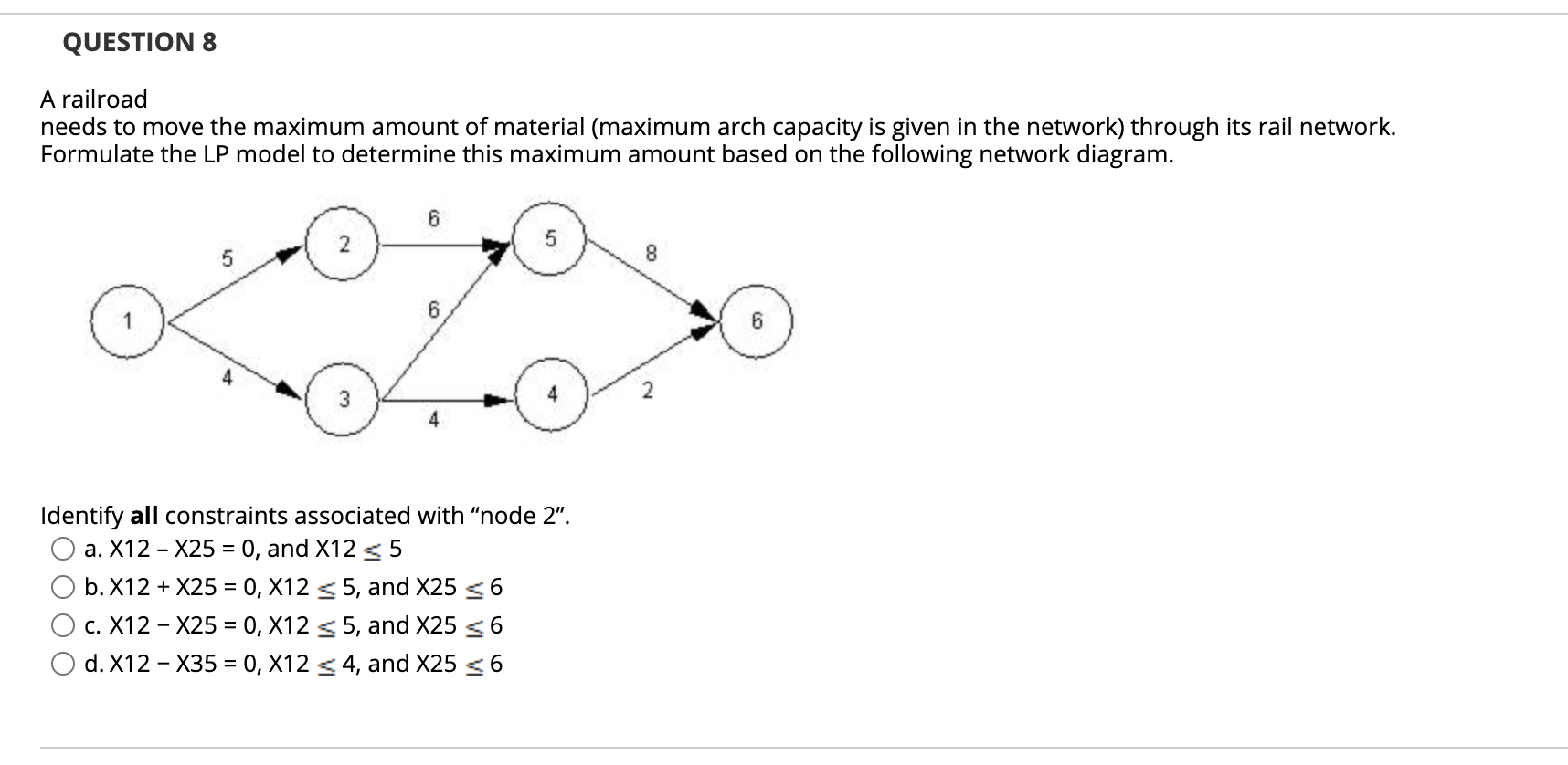 Please answer the following question: QUESTION 8 A railroad needs to move