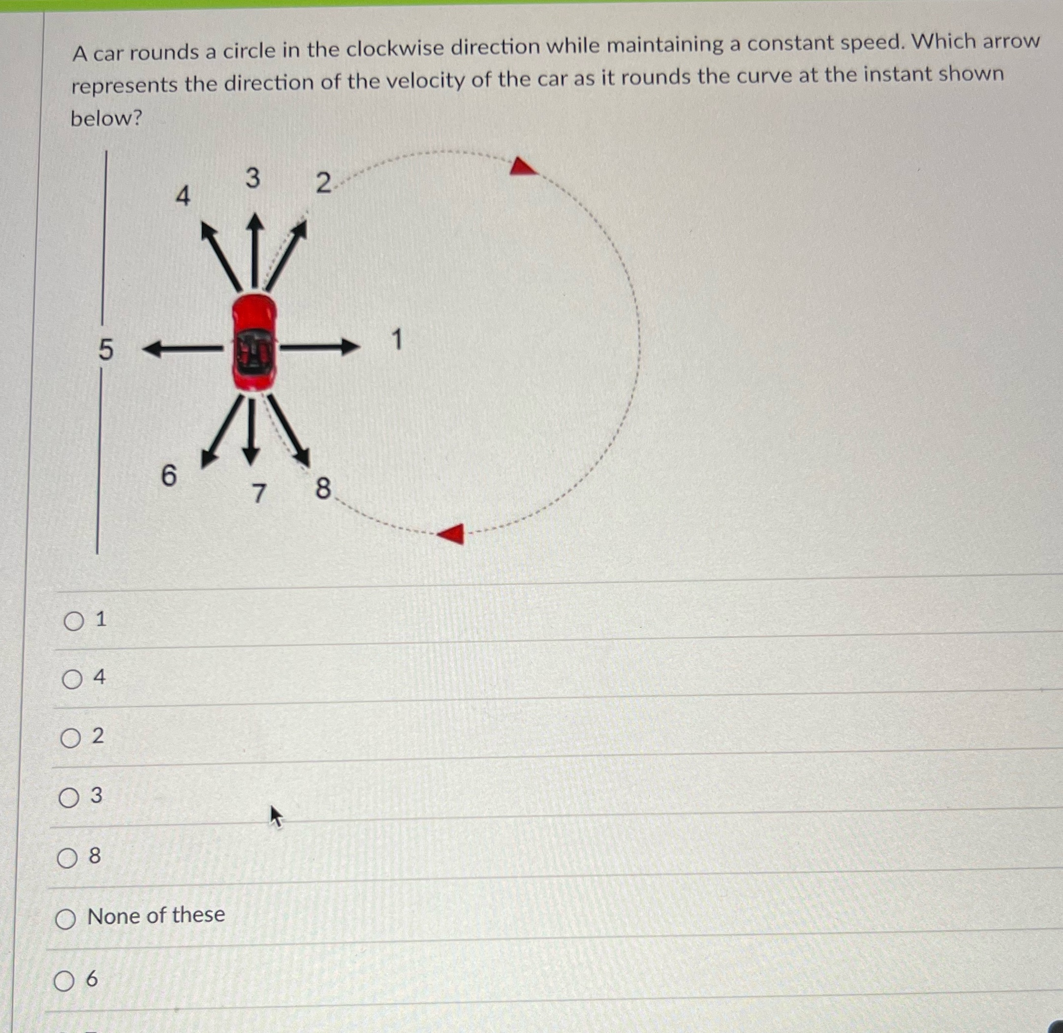  A car rounds a circle in the clockwise direction while maintaining