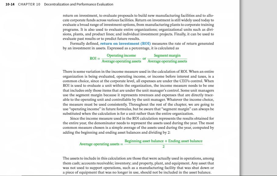 Ill-ll CHAPTER 10- ecentralization and Performance Evaluation return on investment, to