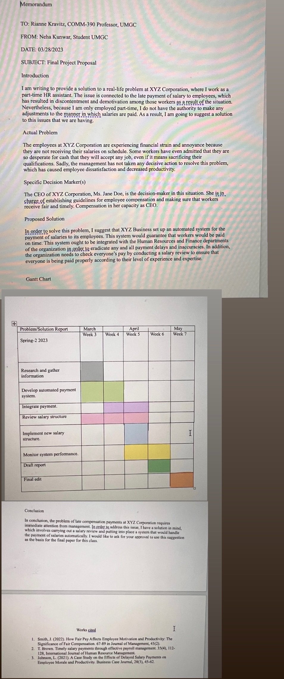 I have an assignment which is called a final problem-solving Researched Proposal.