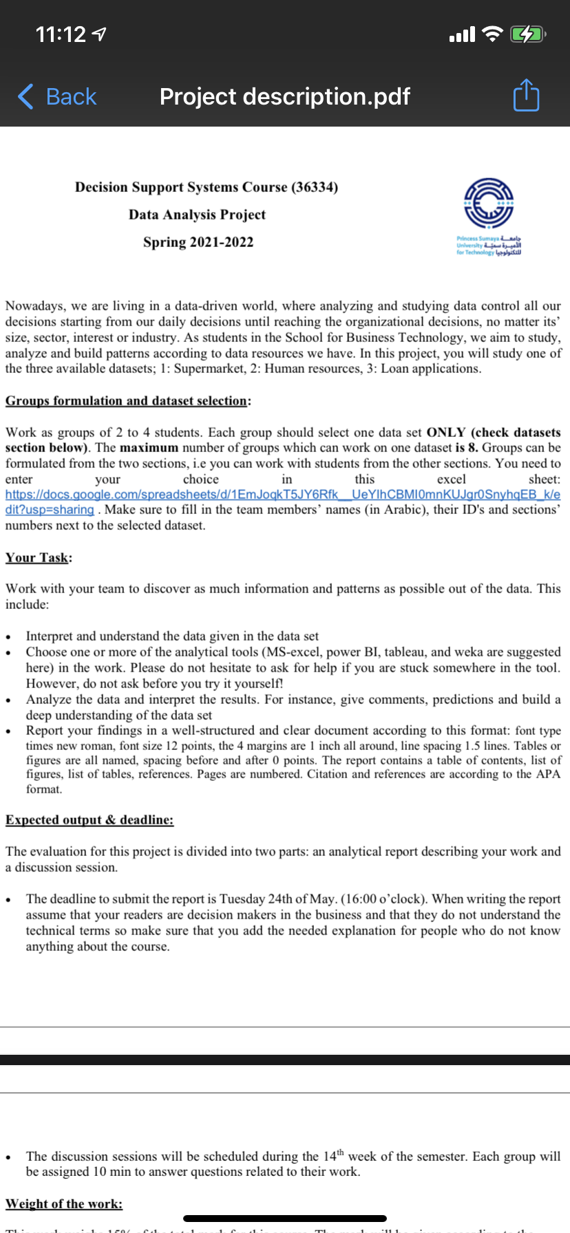week of the semester. Each group will be assigned 10 min to