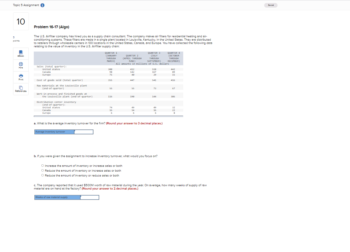  Topic 5 Assignment ( SavEd 10 Problem 16-17 (Algo) 3 The