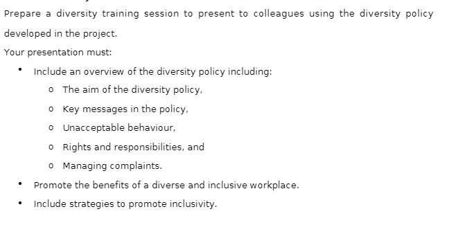 Prepare a diversity training session to present to colleagues using the