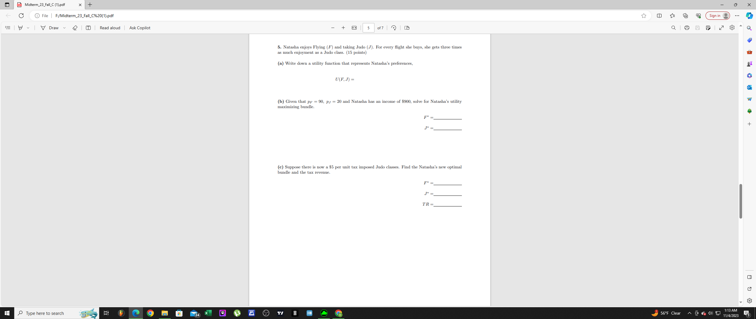 1. Matt is deciding between buying stuff (c) with price p =