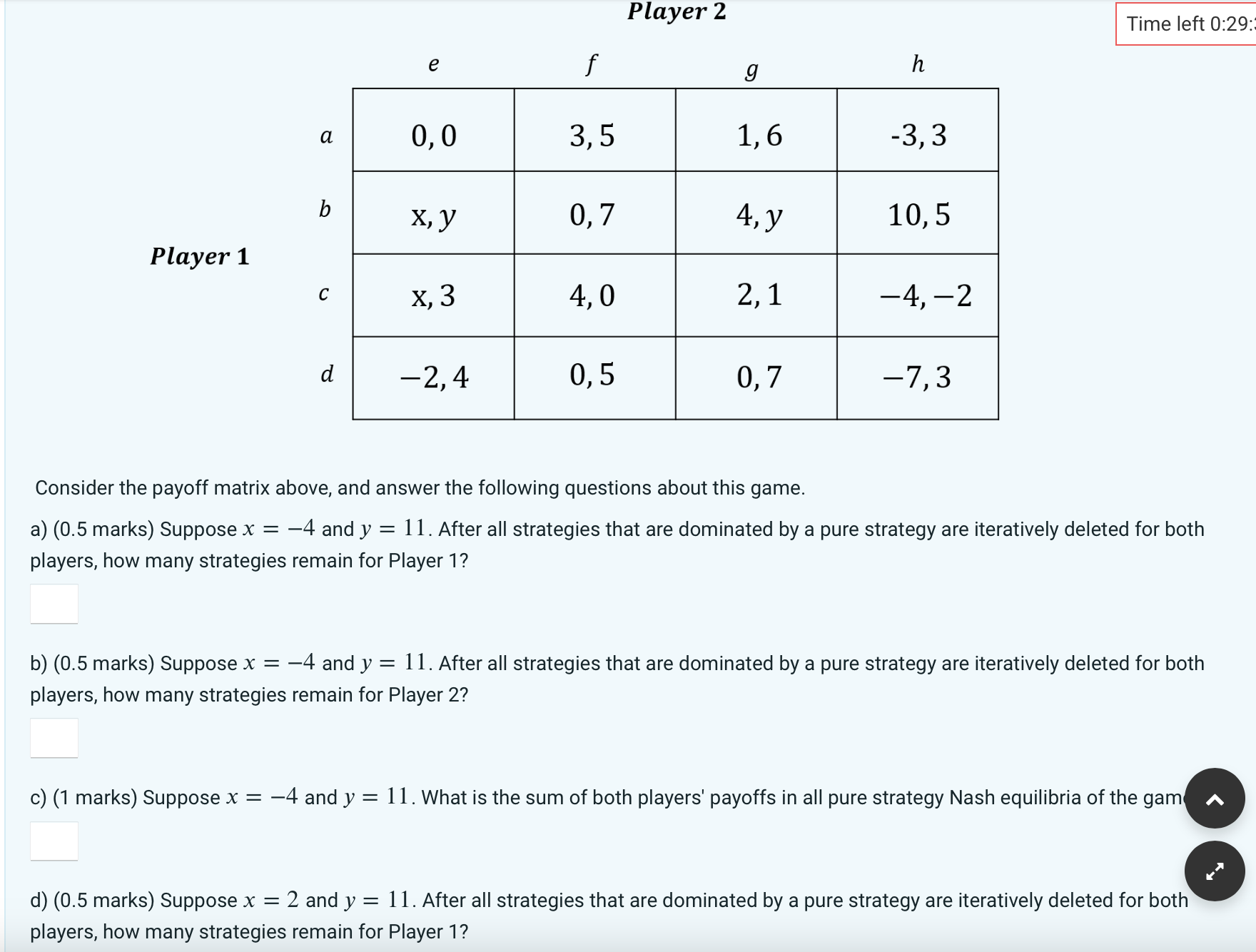 Player 2 Time left 0229:: e f g h a 3,