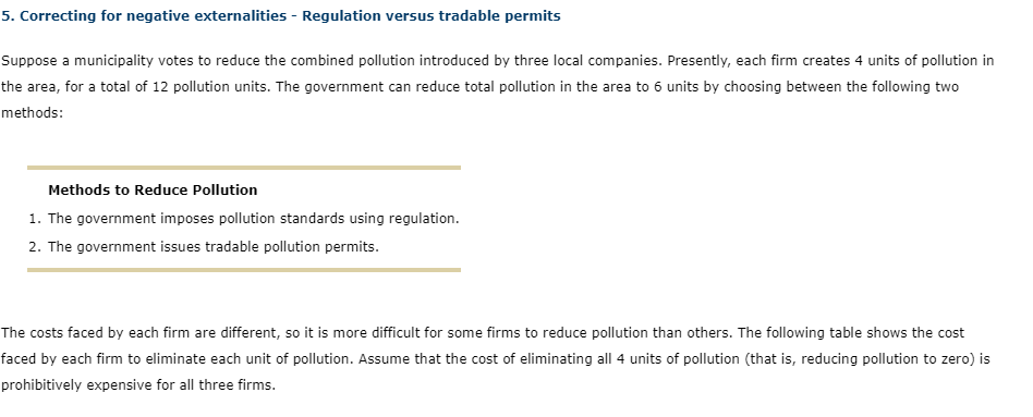  5. Correcting for negative externalities - Regulation versus tradable permits Suppose