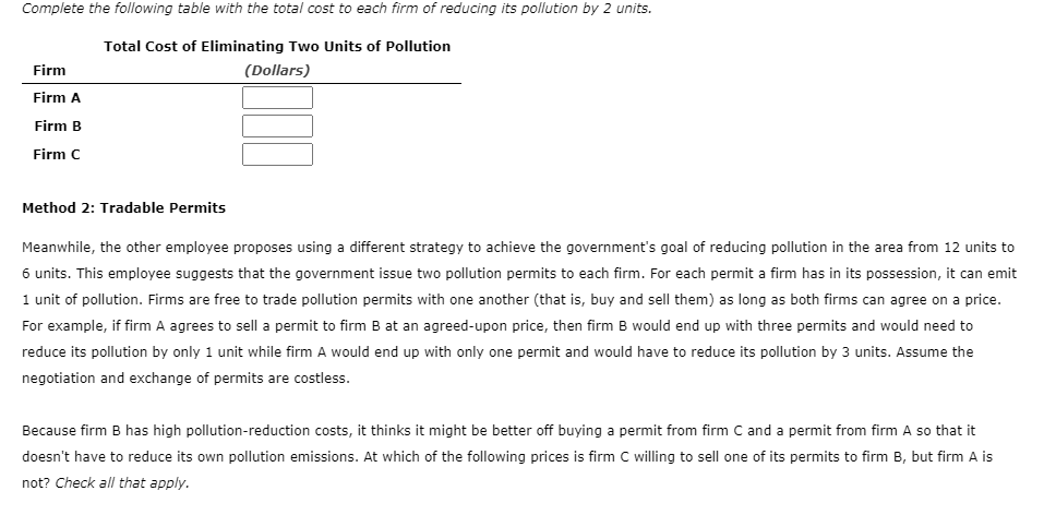 companies. Presently, each rm creates 4 units of pollution in the area,