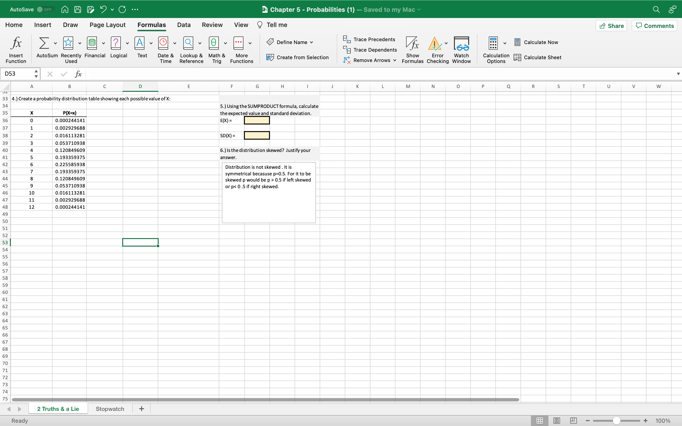  AutoSave O OFF A A FDC ... Chapter 5 - Probabilities