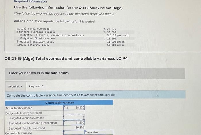  Required information Use the following information for the Quick Study below.