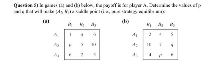 Question 5) In games (a) and (b) below, the payoff is for