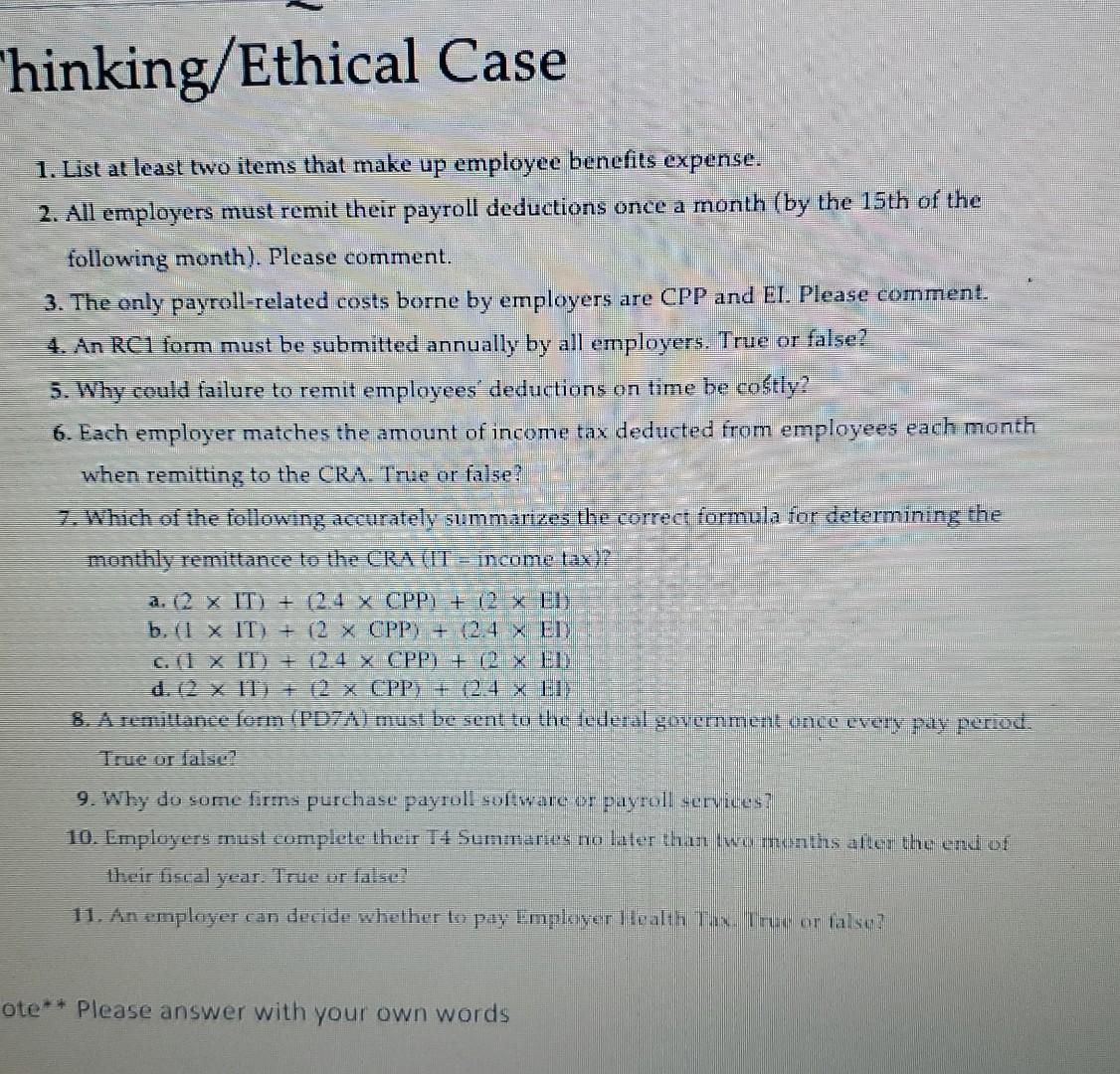 "hinking/Ethical Case 1. List at least two items that make up