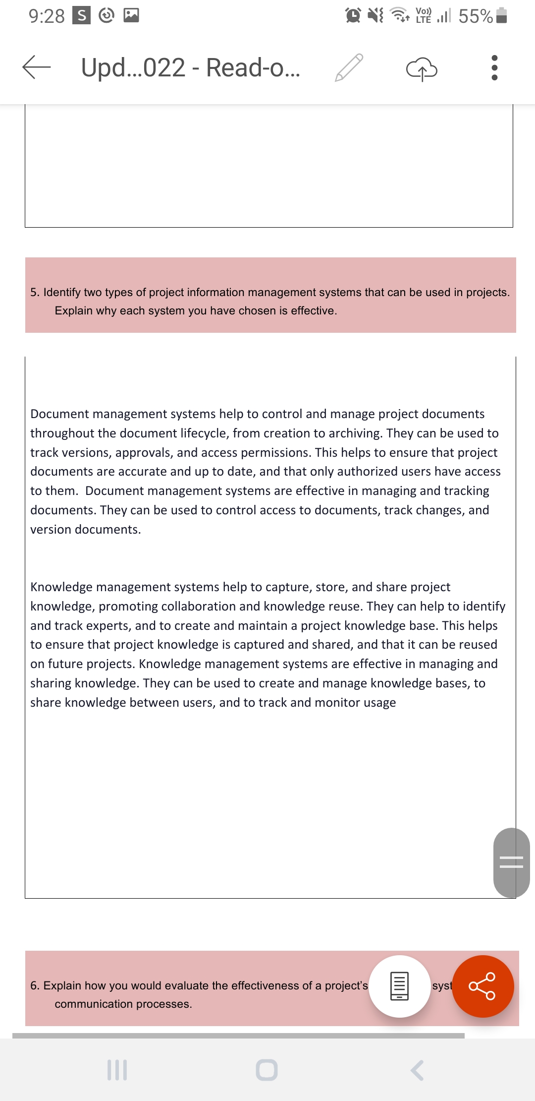 'N'i '3 V03} WT LTE .ll 55%- 6. Explain how you would