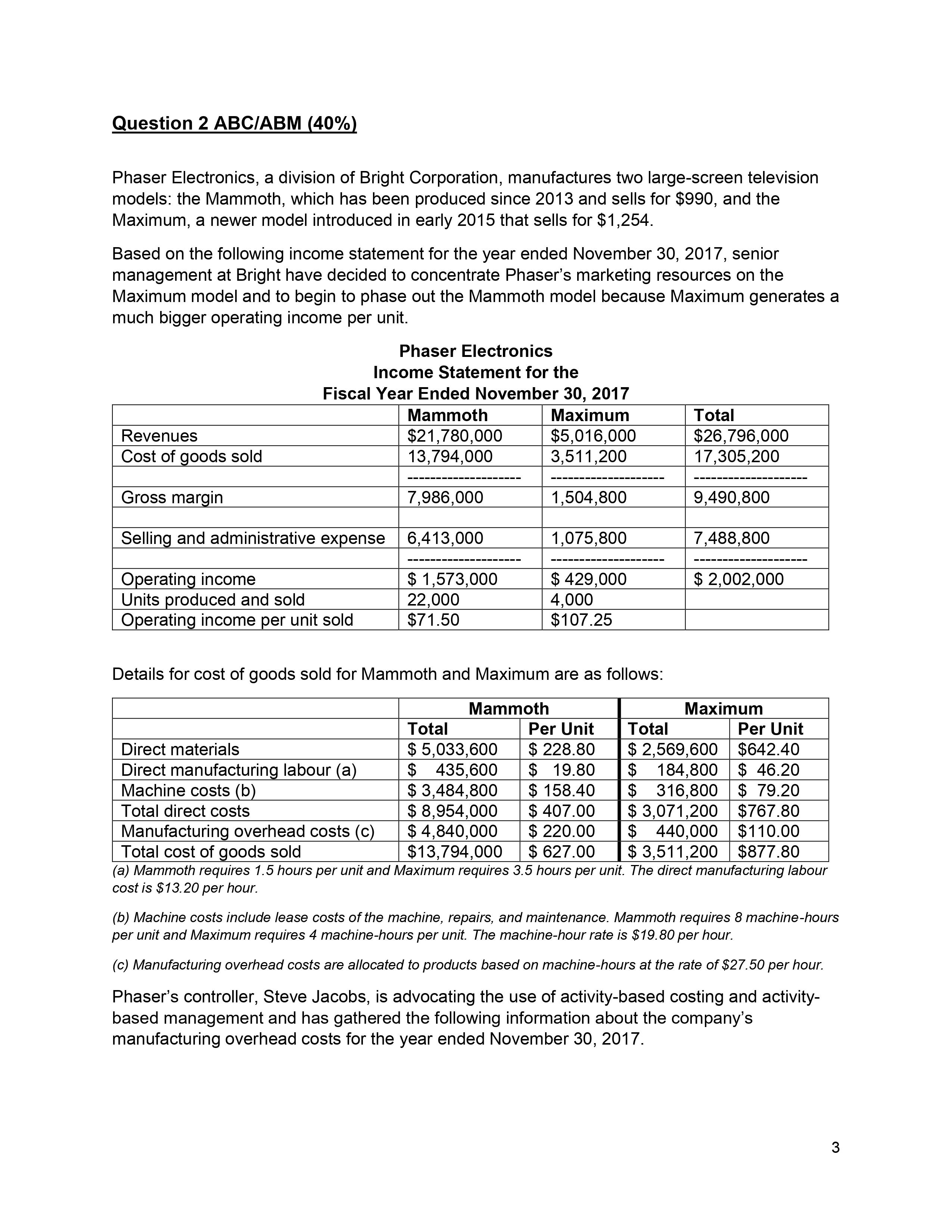 Need help with Managerial Accounting.Answer the five questions. Question 2 ABC/ABM 140%!