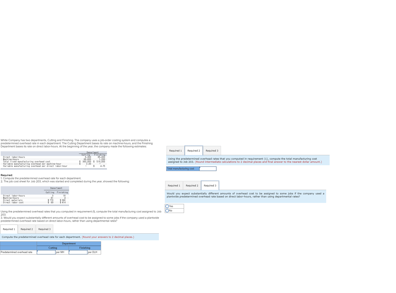 1. Compute the predetermined overhead rate for each department.2. The job cost