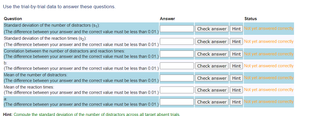 How do I solve these questions? Use the trial-by-trial data to answer