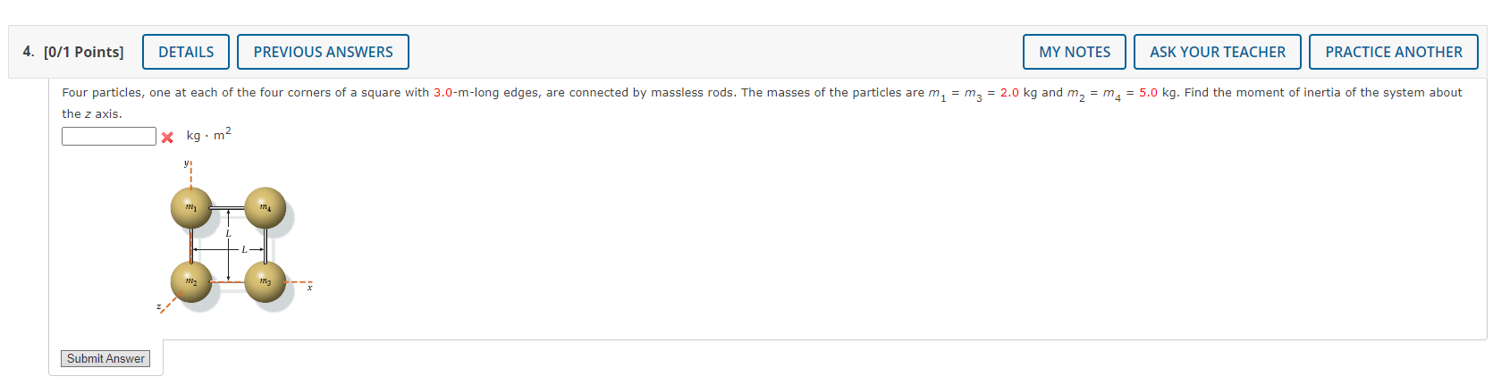 A horizontal beam of length 6 m and mass 7.0 kg has