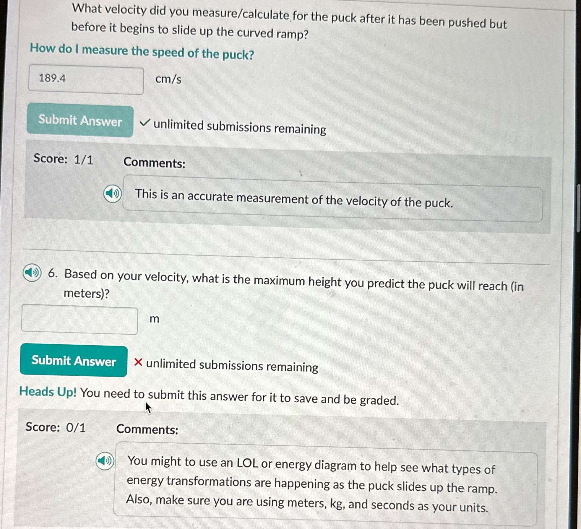 I need help with question 6 I have found the velocity and