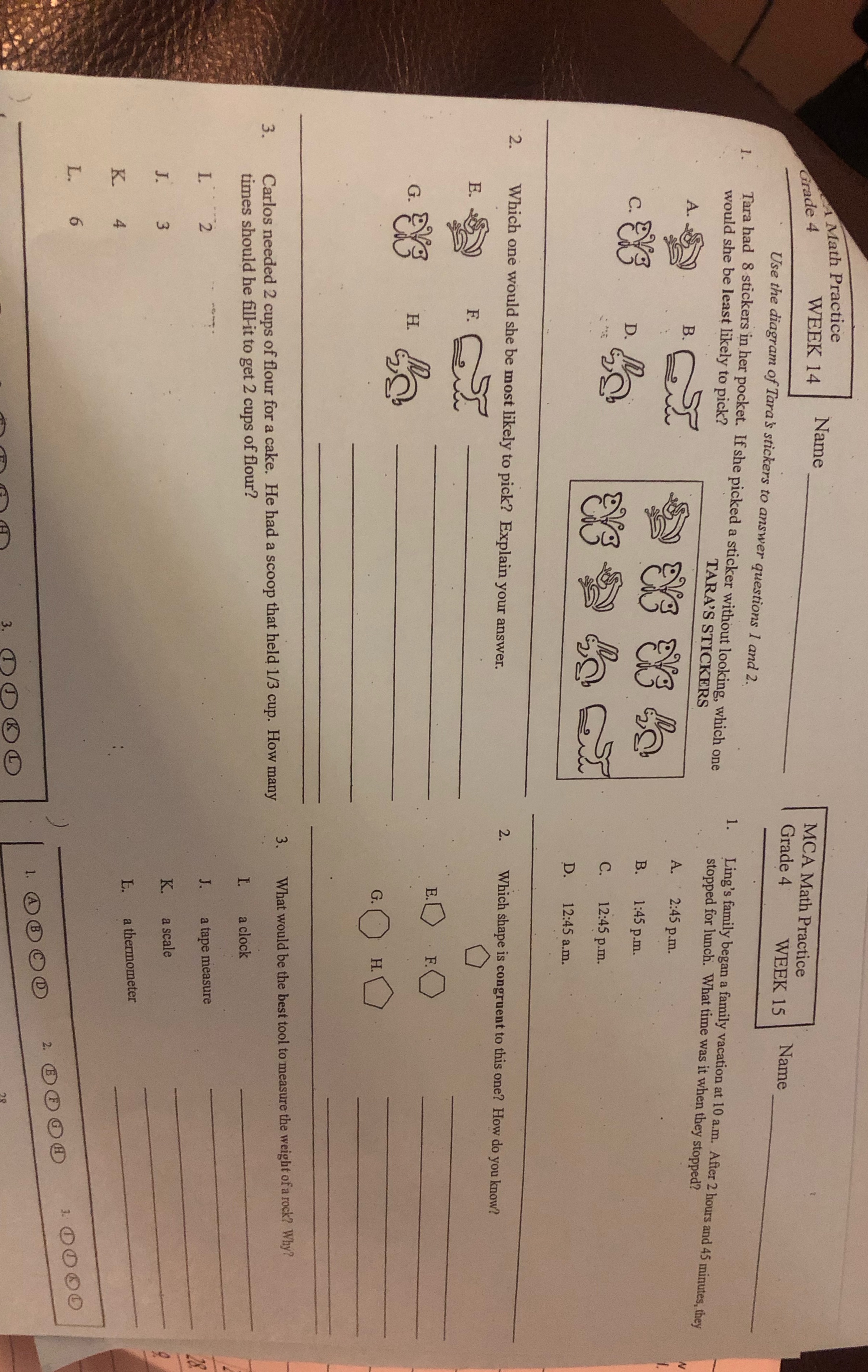  A Math Practice WEEK 14 Name MCA Math Practice Grade 4