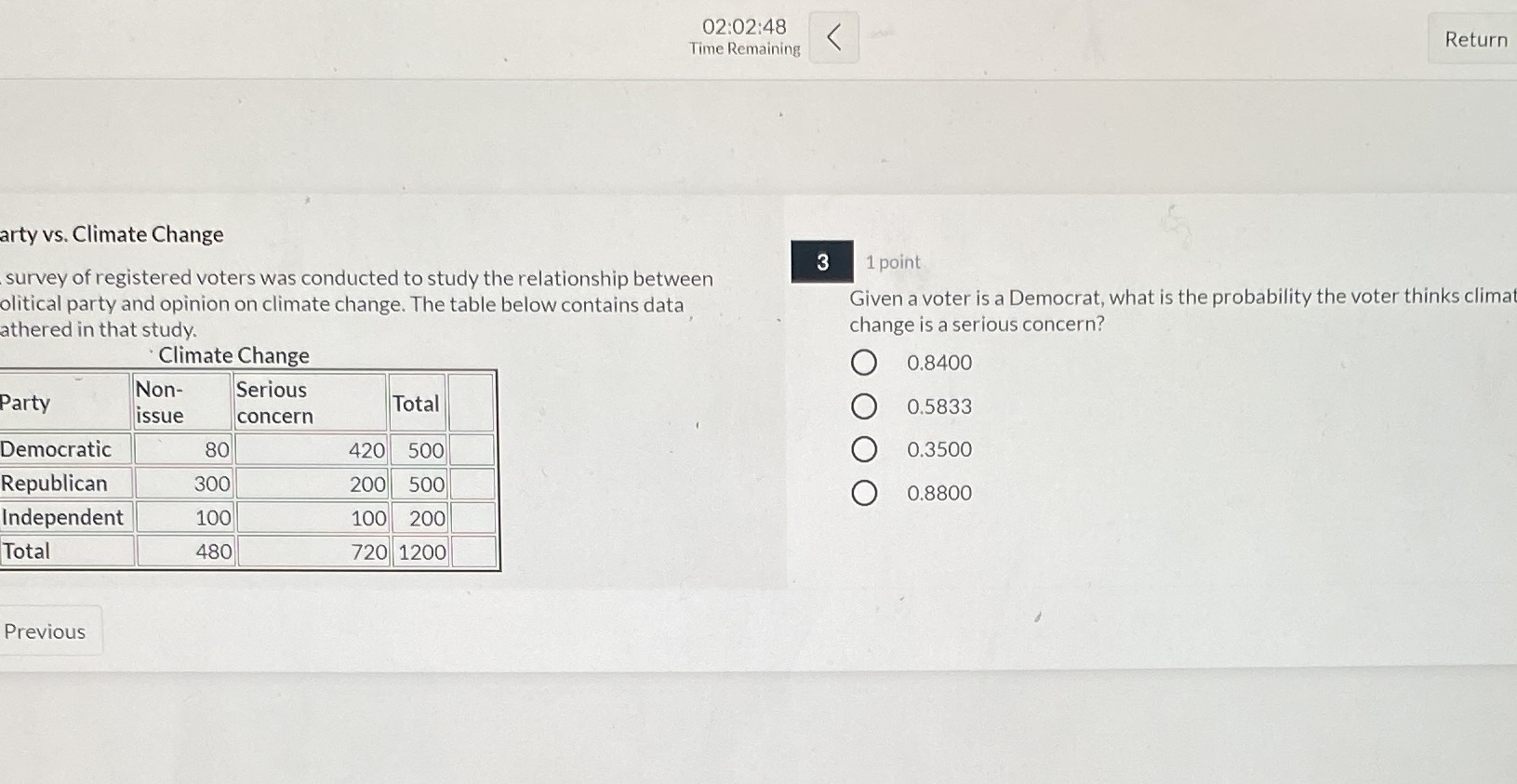 02:02:48 Time Remaining Return arty vs. Climate Change 3 1 point
