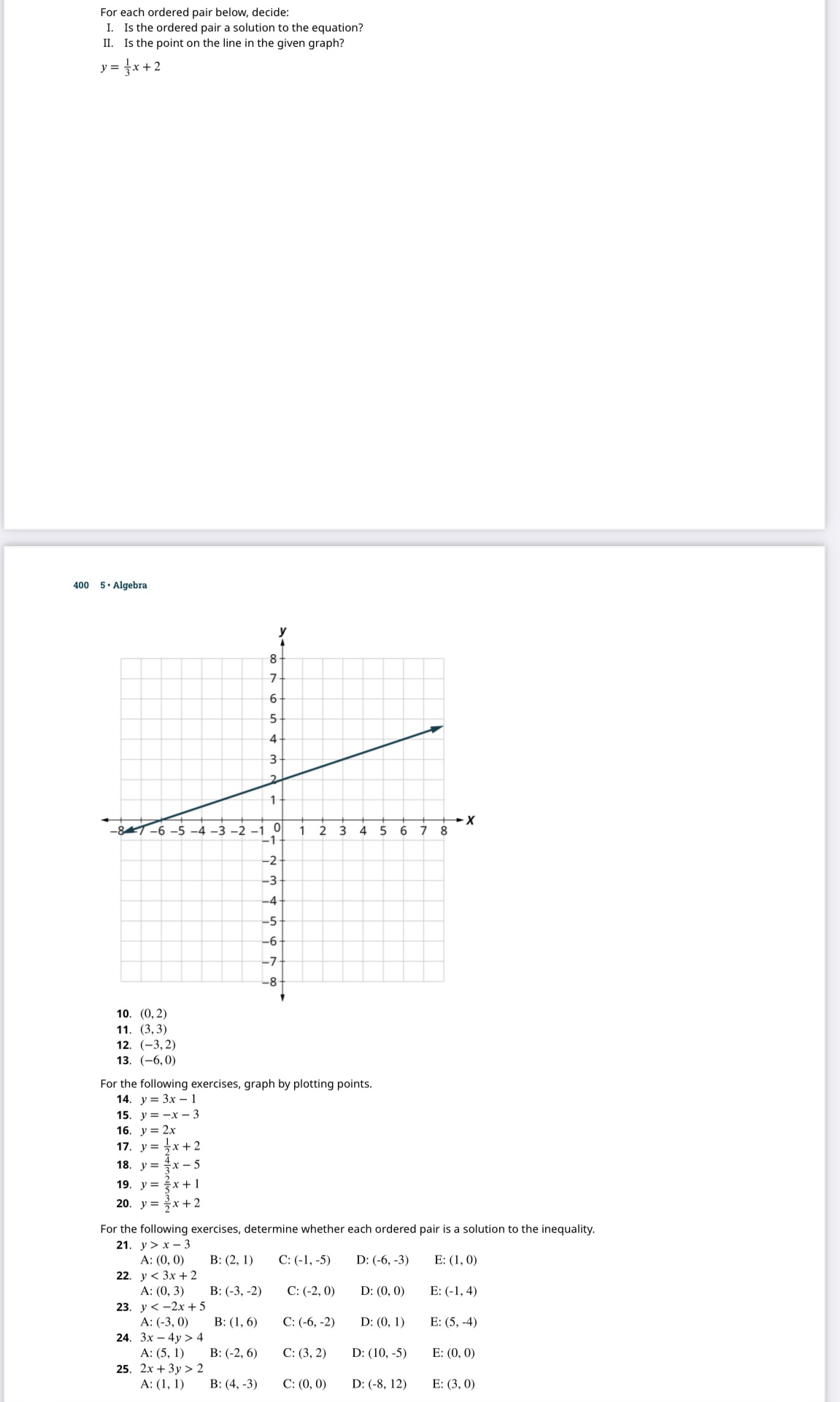 Please answer questions: 10,11,12,13,14,18,21,22,23,25 For each ordered pair below, decide: I. Is