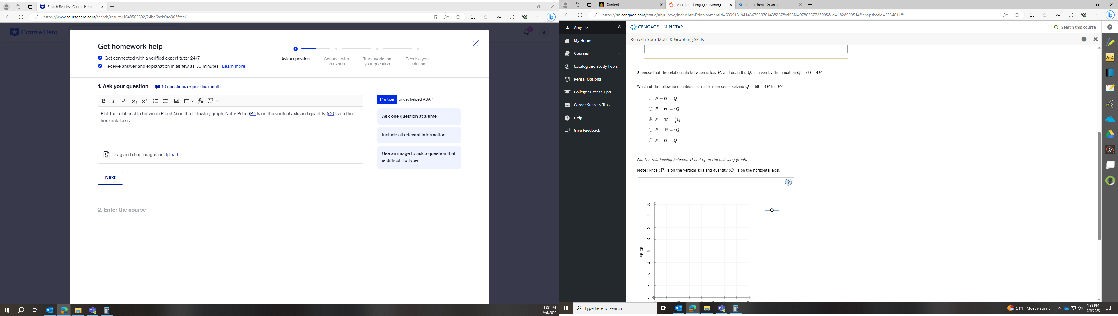 Plot the relationship between P and Q on the following graph. Note: