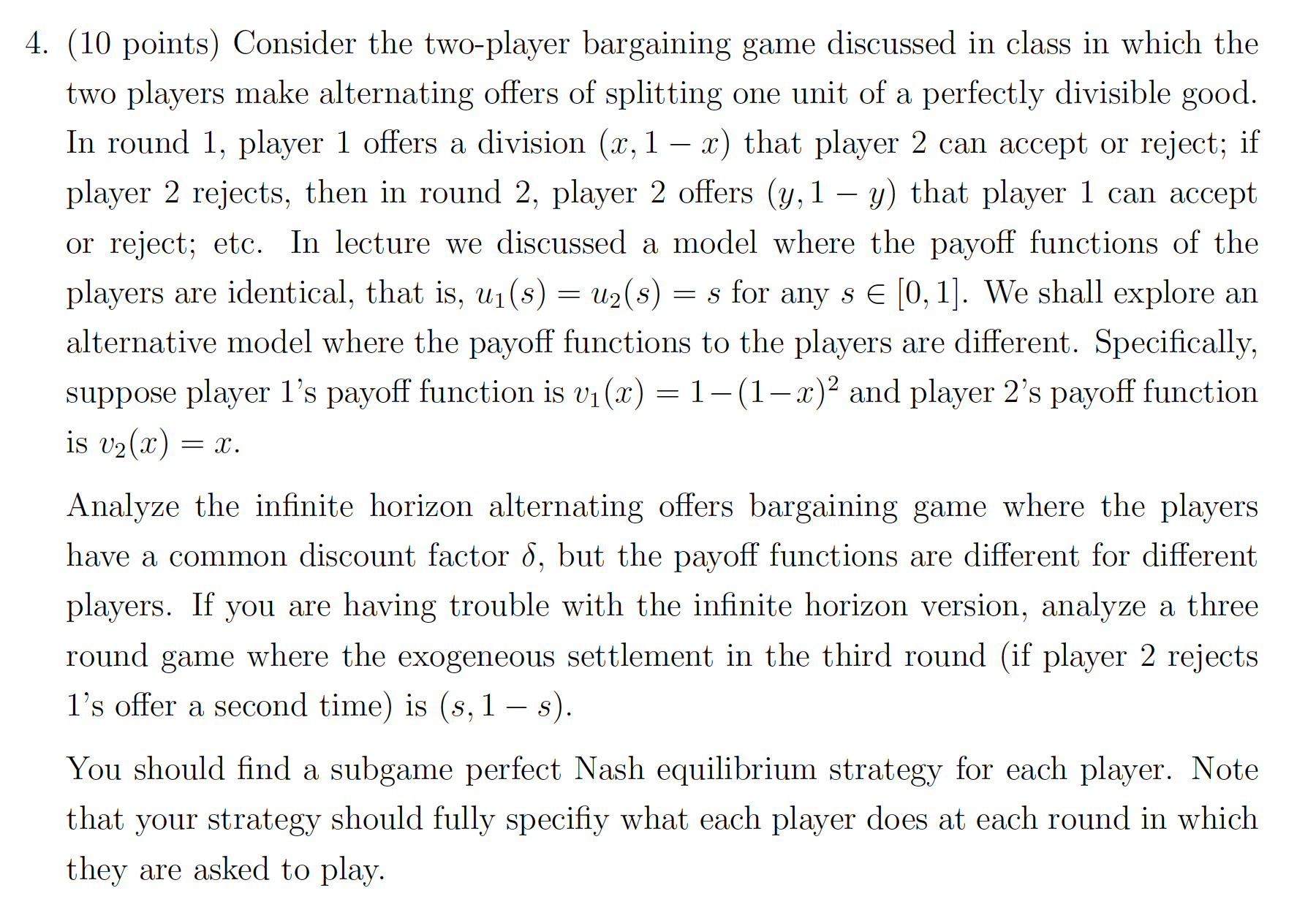 Question is shown in image below: 4. (10 points) Consider the twoplayer