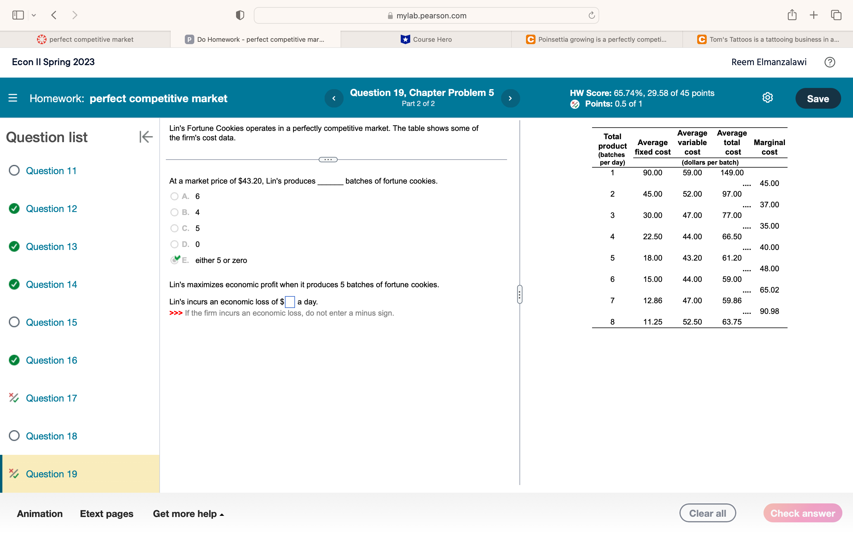  v mylab.pearson.com C + perfect competitive market P Do Homework -
