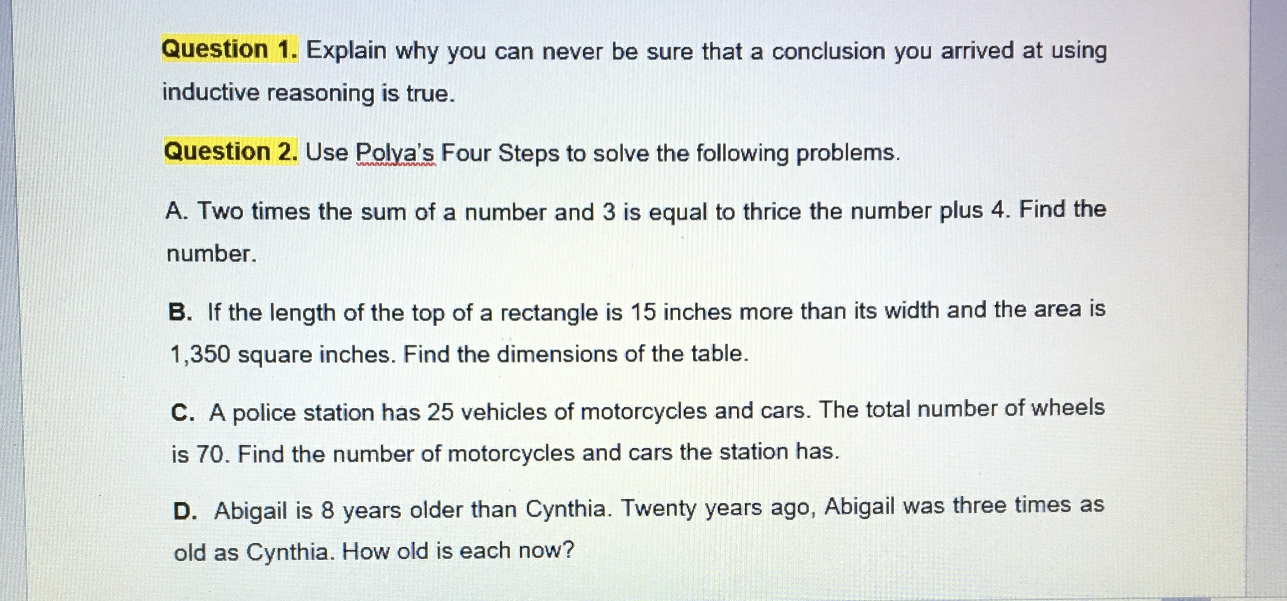 Give the CORRECT Answers. Give COMPLETE Solution. If you cannot type the