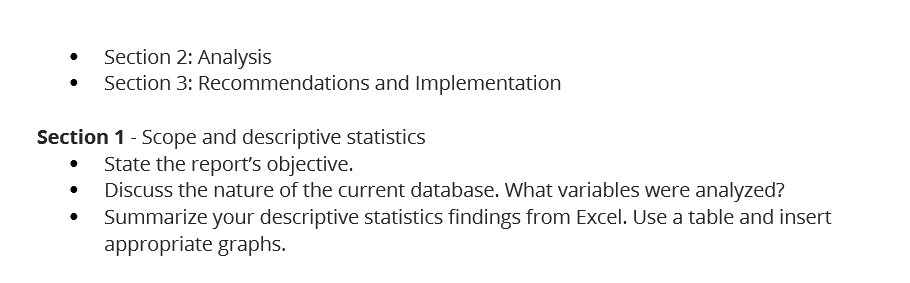  - Section 2: Analysis - Section 3: Recommendations and Implementation Section