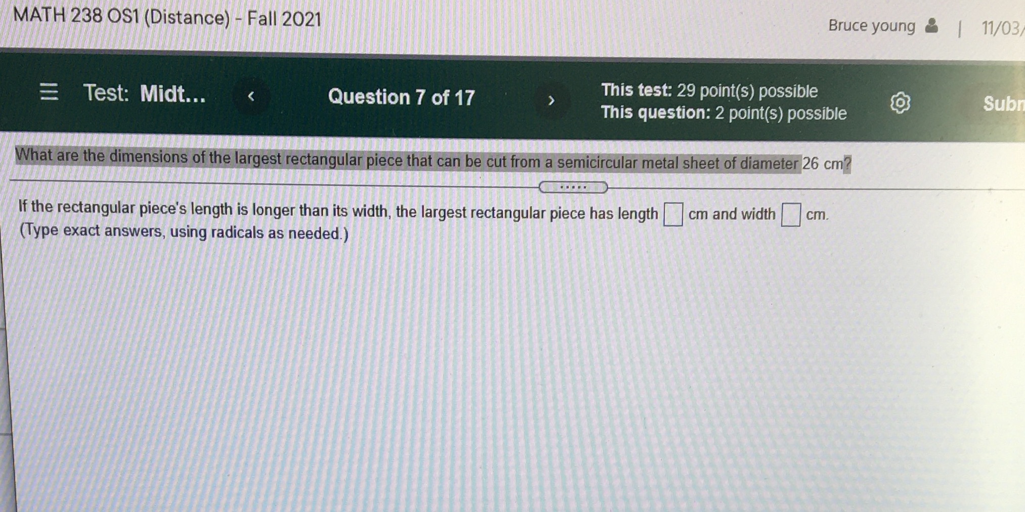  MATH 238 OS1 (Distance) - Fall 2021 Bruce young & |