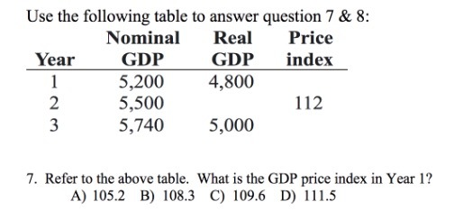  Use the following table to answer question 7 & 8: Nominal