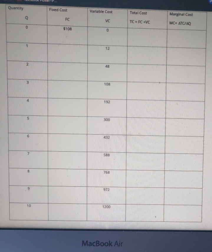 complete chart ( directions tell me to complete the chart only) Quantity
