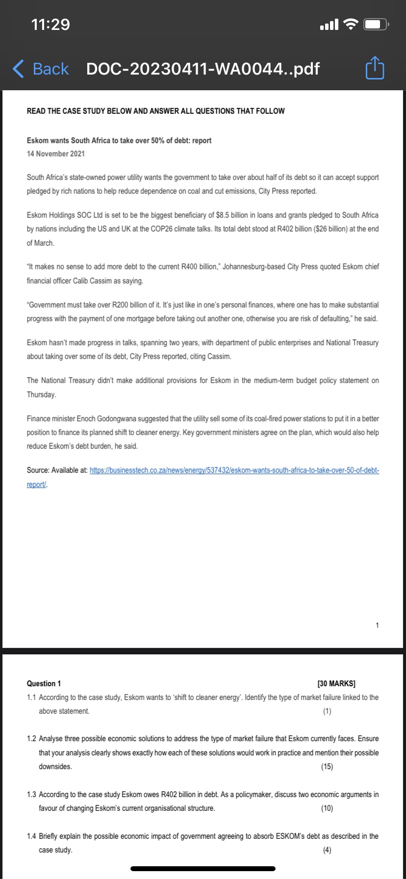 11:29 < Back DOC-20230411-WA0044..pdf READ THE CASE STUDY BELOW AND ANSWER ALL