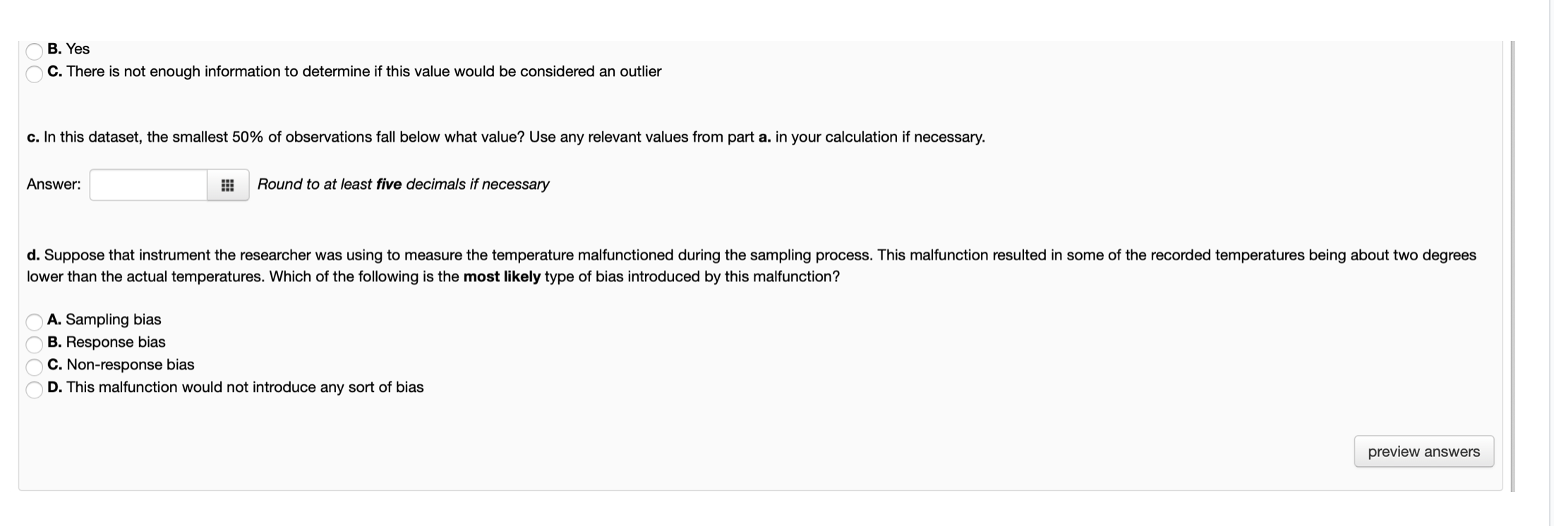 temperature in New Haven, Connecticut, is recorded for 25 different days. These